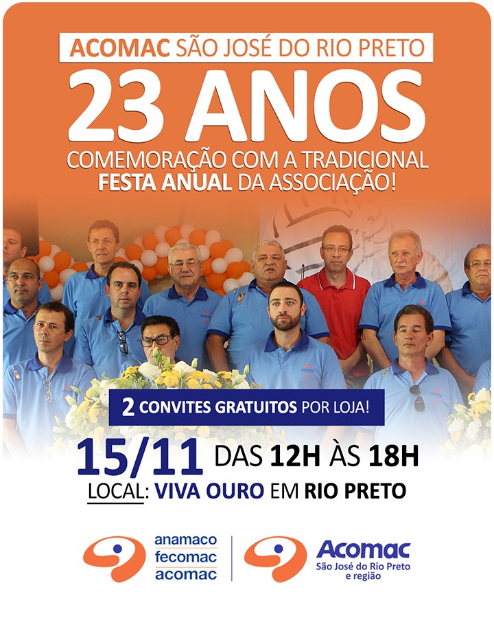 Acomac Rio Preto comemora este ano seus 23 anos! - 15 de Novembro das 12h às 18h no Viva Ouro em Rio Preto